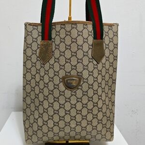 GUCCI GG Plus Supreme Web Sherry Line Vintage Tote Bag PVC